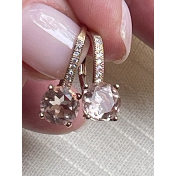 Bella Luce Style 925 Rose Vermeil Leverback Earrings Pink & White CZ TW 2.59 G - Picture 1 of 8
